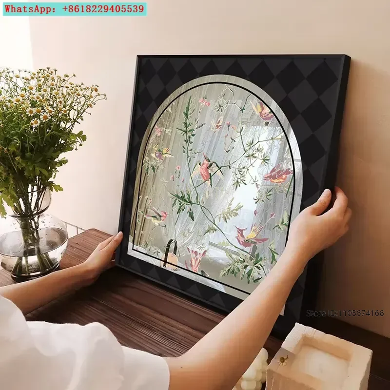 2024 New Dresser French Medieval Mirror Decorative Painting Tabletop Painting Advanced Sense No Punching Bedroom Painting
