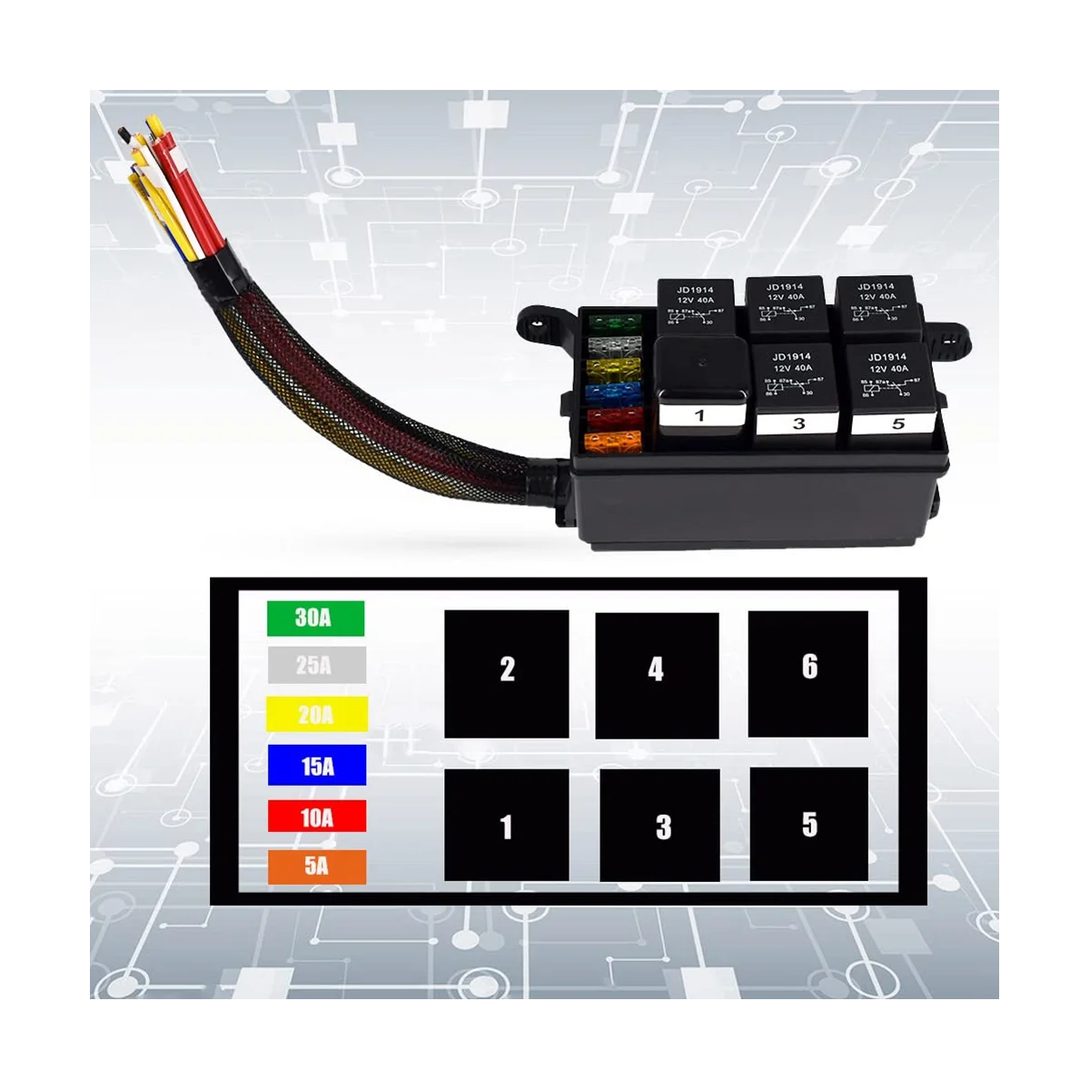 12V Automotive Fuse and Relay Box, with Pre-Wires, Waterproof Fuse Relay Block, Universal Fuse Block and Relay