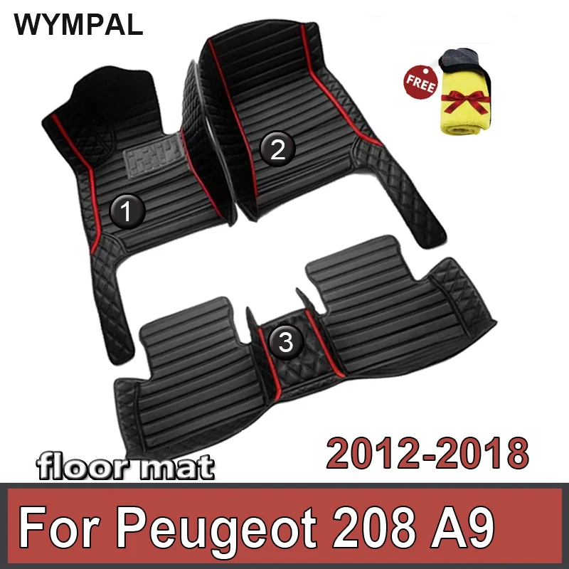 Car Floor Mats For Peugeot 208 A9 2012~2018 Carpets Luxury Leather Mat Durable Rugs Anti Dirty Pad Set Car Accessories 2013 2014