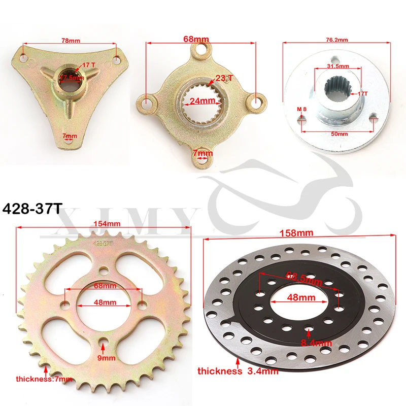 610mm - 428 - 37T ATV go kart rear axle kit STD 20mm complete assembly with load hub brake disc sprocket