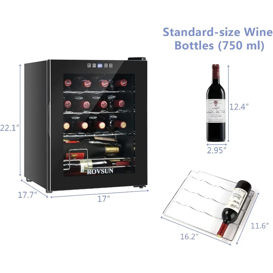 

16 Bottle Wine Cooler Refrigerator Freestanding Compressor Wine Chiller with Digital Temperature Control and Double-Layer Glass