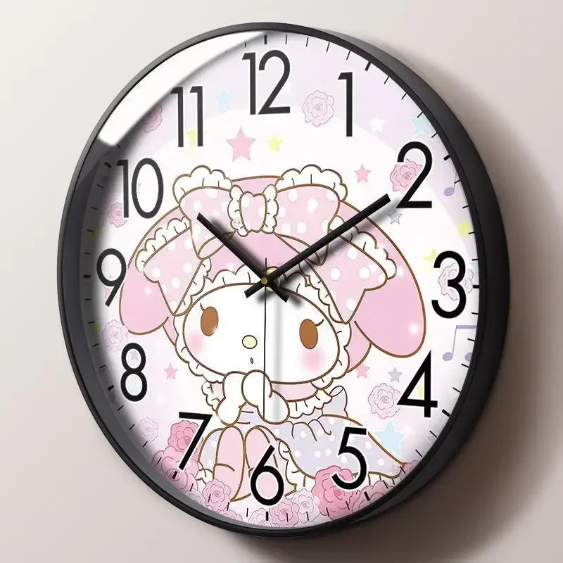 My Melody Anime Kawaii Sanrio Children Wall Clock Cute Cartoon Princess Bedroom Silent Wall Student Wake Up Clock Gifts Toys