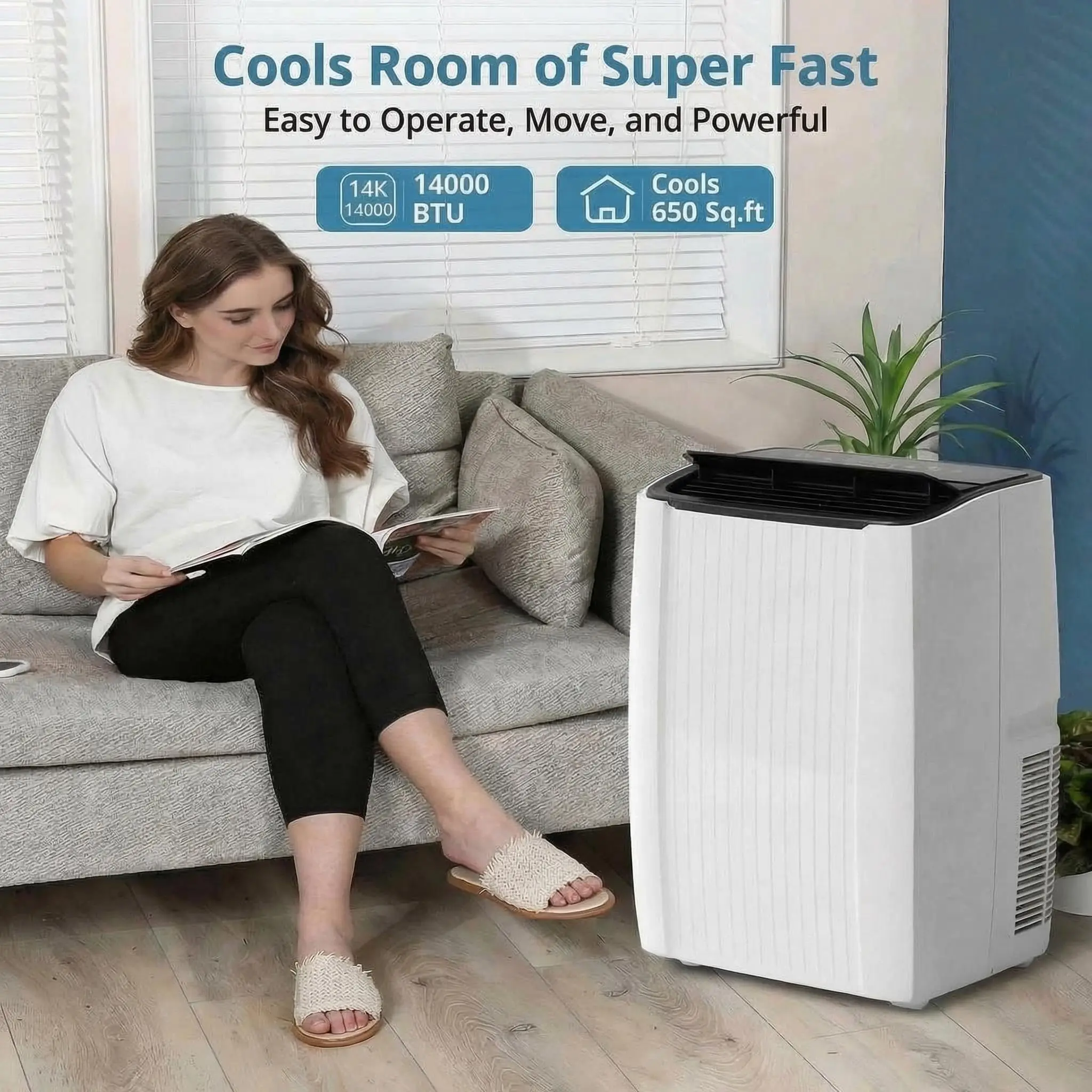 8000 BTU Portable Air Conditioner For Rooms Up To 350 Sq Ft 3 In 1 Floor Standing AC Unit With Cooling Fan And Dehumidifier Quiet Mobile Air Conditioner With Remote And LED Touch Control