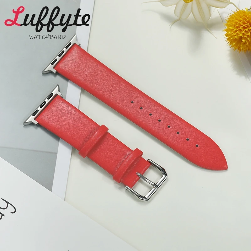 

Leather Wrist Belt for Apple Watch 1-11 SE Ultra 3 2 1 Blue Red Pink White Strap for Iwatch 49/46/45/44/42/41/40/38mm Wristband