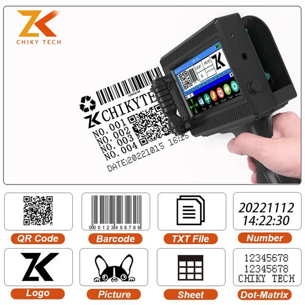 Imagem -03 - Smart Handheld Inkjet Printer Fast Dry Printer Térmica Tij Data de Validade Codificação qr Code Logotipo Não Criptografado 28 Idioma 127 Milímetros