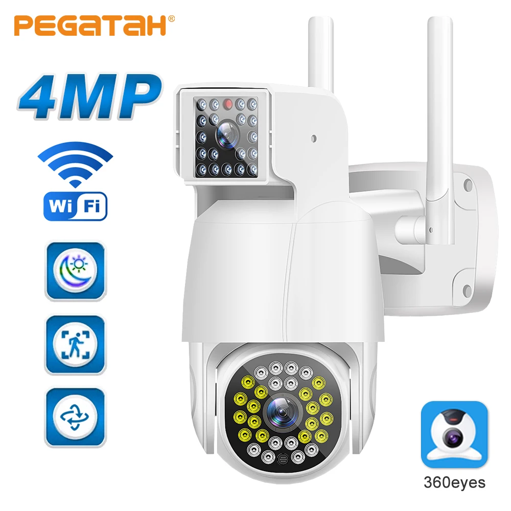 

4MP IP Camera Outdoor Dual Lens Dual Screen WiFi PTZ Camera Auto Track Color Night Vision CCTV Security Surveillance Cameras