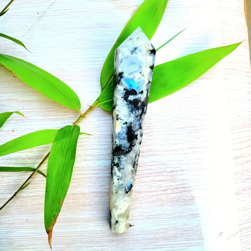 1pc Natural Moonstone Crystal Tower with Rainbow Iridescence - Bohemian Carved Stone Tower for DIY Jewelry Making