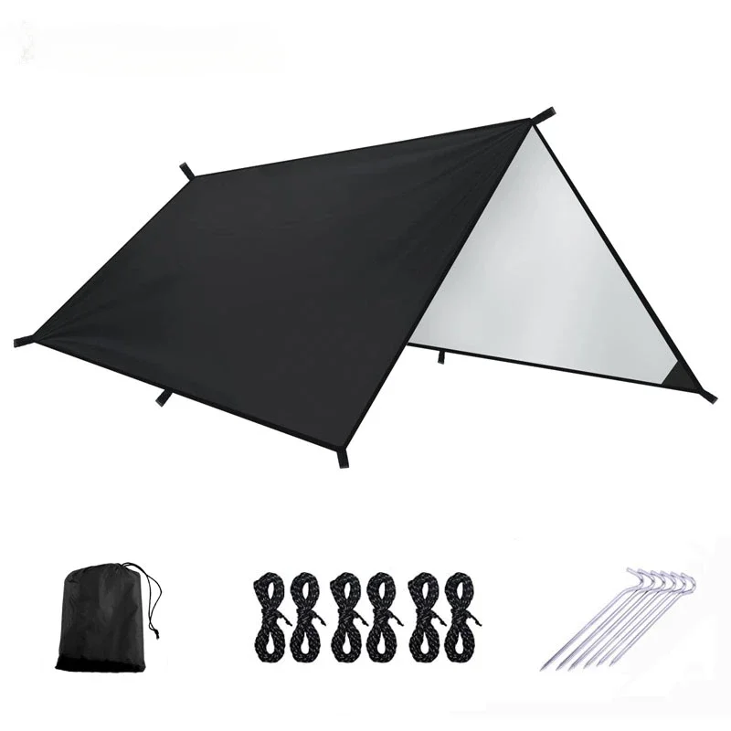 Outdoor Hammock Tarp Waterproof Lightweight Tarpaulin Awning with Rope Shade Outdoor Canopy Camping Picnic