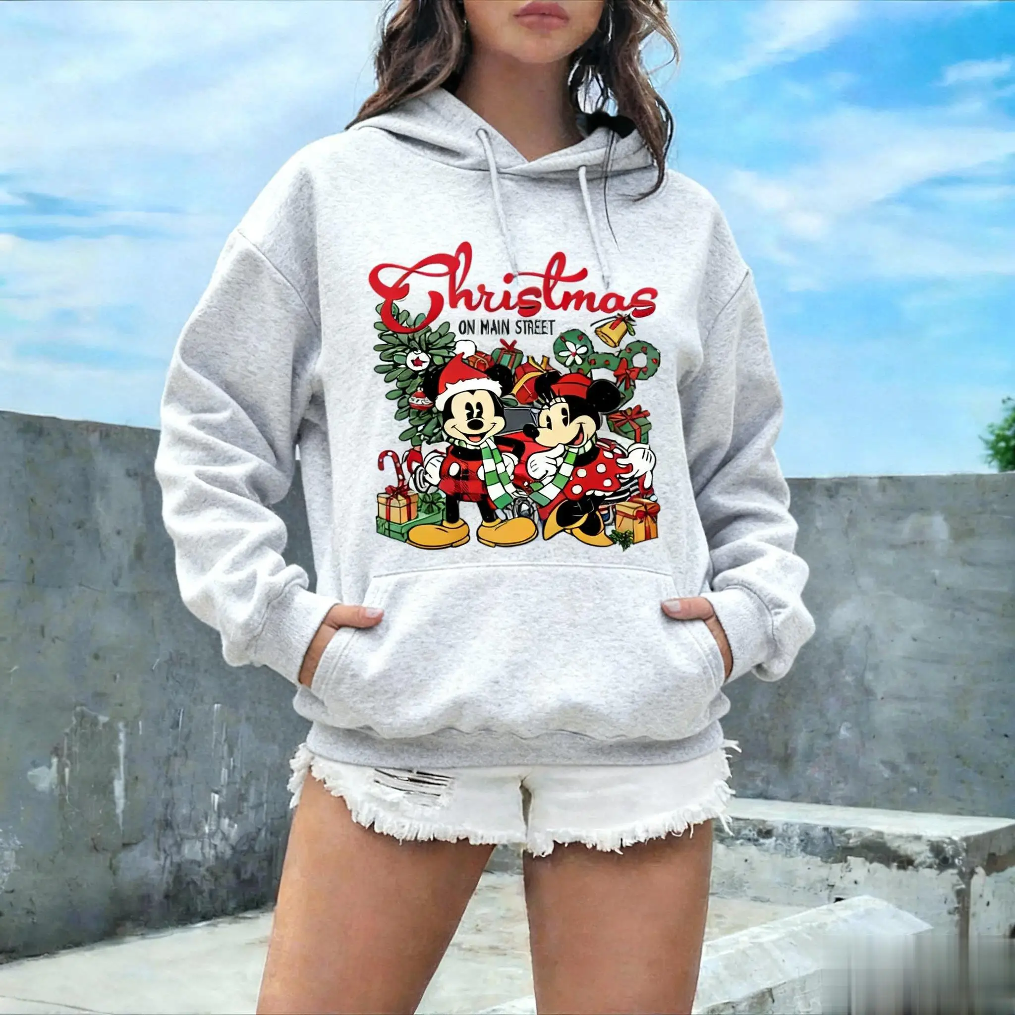 Sudadera con estampado de Mickey Minnie de Navidad Unisex para hombre y mujer, Sudadera con capucha, jersey gráfico, ropa de calle informal, suéter de Otoño Invierno de Disney