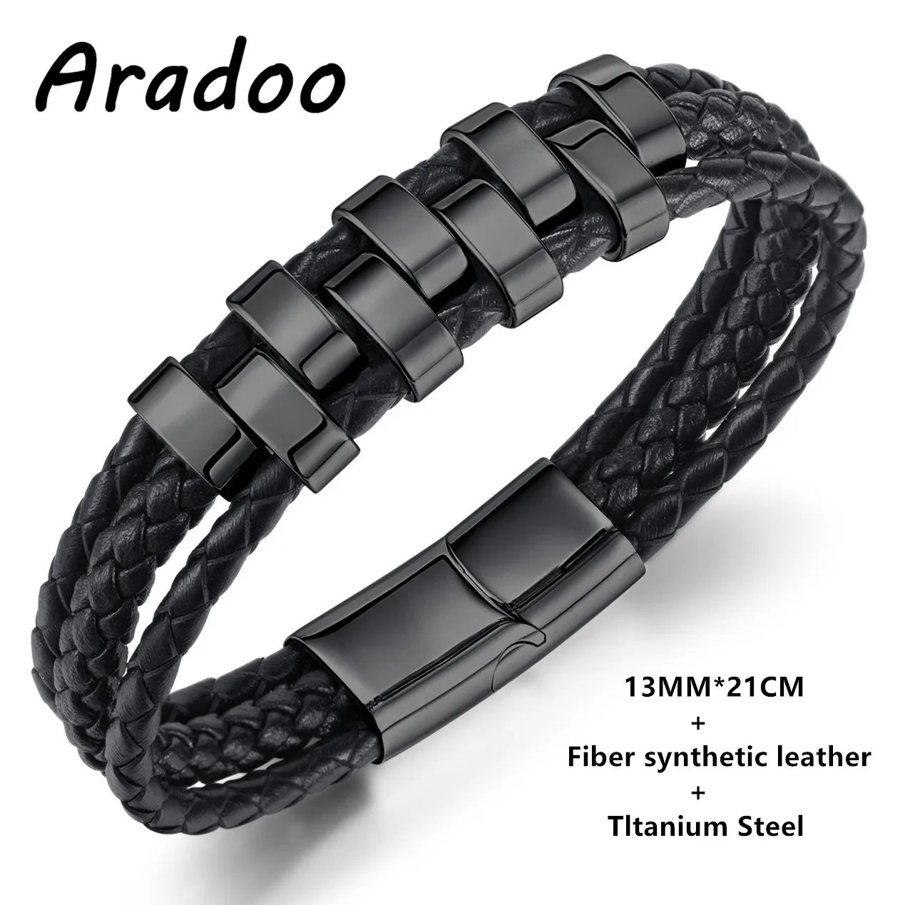 

ARADOO Eco-Friendly Synthetic Fiber Leather Bracelet for Men Multi-Layered Braided Punk-Style Wristband Festival Gift