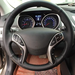 GNUPME Black Artificial Leather Hand-stitched Car Steering Wheel Cover for Hyundai Elantra 2011-2016 Avante I30 2012-2016