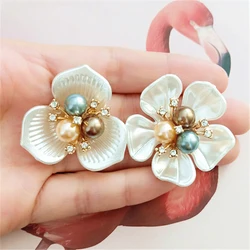 2PCS Flower Pearl Rhinestone Buttons Crafts Clothes Alloy Metal Sewing Button For Hair Accessories Brooch DIY Decoration