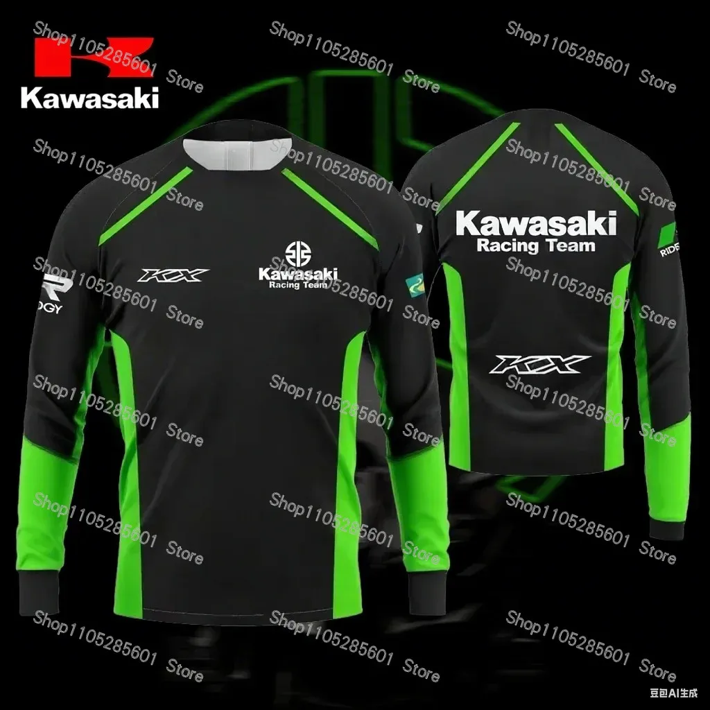 Kawasaki Motorcycle Theme Long-Sleeve T-Shirt Racing Style Print Breathable Casual Top for Riders - view 6