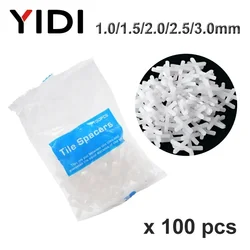 100pcs 1/1.5/2/2.5/3mm Cross Tile Spacers, Resuable Ceramic Tiler Leveling System for Wall Floor Spacing Construction Tools