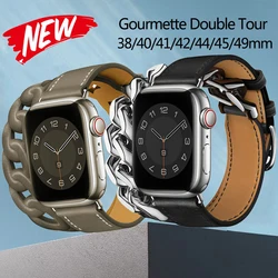 Logo Genuine Leather Loop For iWatch Ultra 49mm 8 7 41mm 45mm 10 46mm 42mm Gourmette Double Tour Strap For Apple Watch Band 44mm