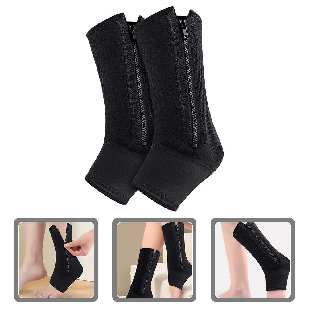 

2 Pcs Brackets Sports Ankle Guard Leg Sock Cover Zipper Foot Socks Fixed 2pcs (Black) Brace for Sprained Support Women Man