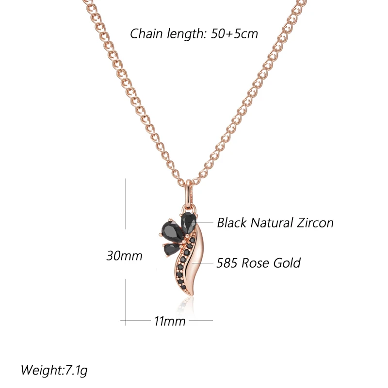 Kinel Hot Black Natural Zircon Pendant Necklace Women Fashion 585 Rose Gold Color Crystal Flower Pendant Fine Vintage Jewelry