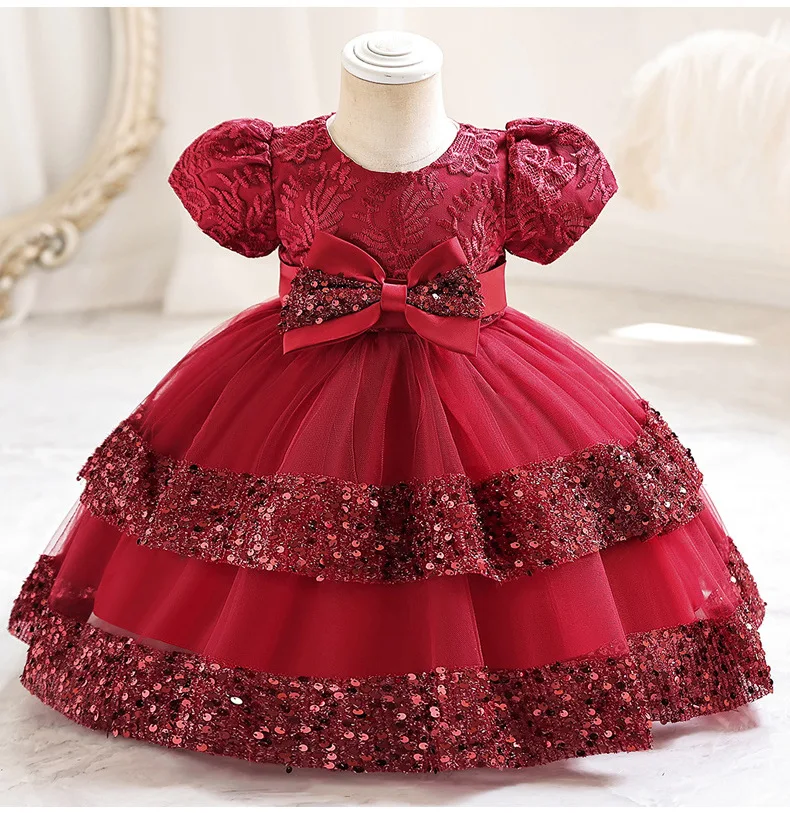 

Рождественское платье для маленьких девочек, многослойное платье с блестками для девочек на первый день рождения, детская одежда