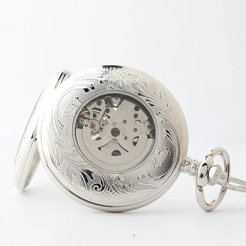 Mechanical Automatic Pocket Watches For Men Magnifying Glass Plexiglass Mirror Pocket&Fob Chain Watches reloj hombre