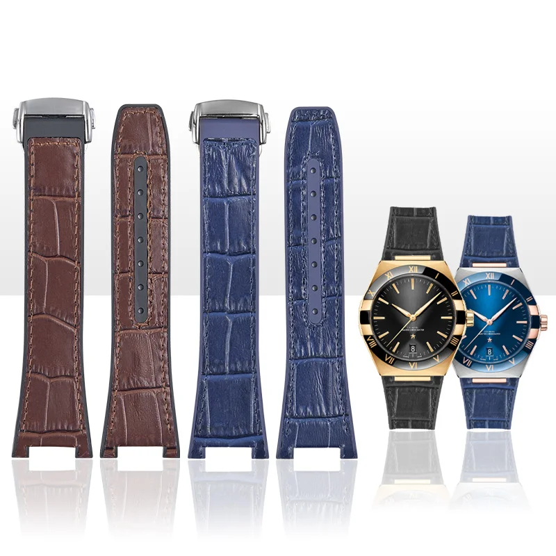 

Men's Luxury Watch Strap Genuine Leather+Fluororubber Backed Watch Band for Omega Constellation Manhattan Series Watch Strap