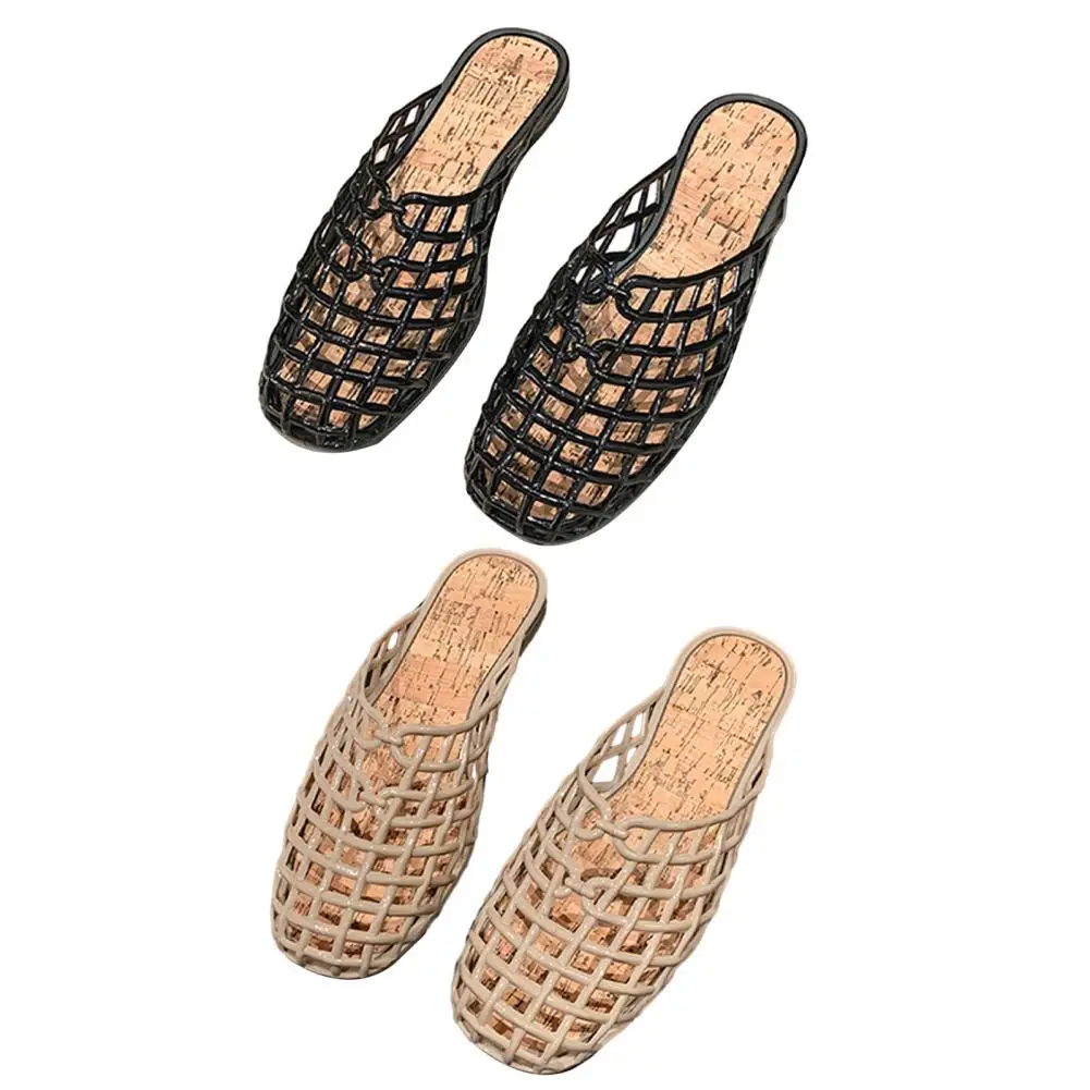 

Mesh Woven Shoes Hollow Round Toe Beach Shoes Comfy Plastic Transparent Sandals Women Summer New Weave Flat Sandals Shoes