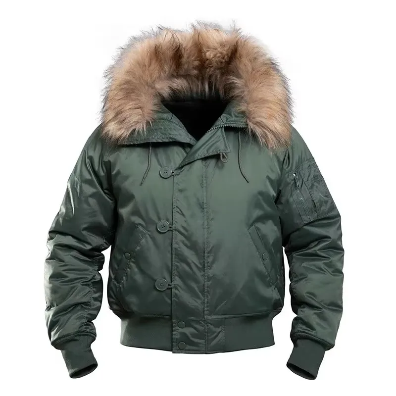 Men's Winter Thick Warm Tactical Bomber Jackets Hooded N2B Streetwear Fur Collar Outwear Coat Windproof Retro Pilot MA-1 Jackets