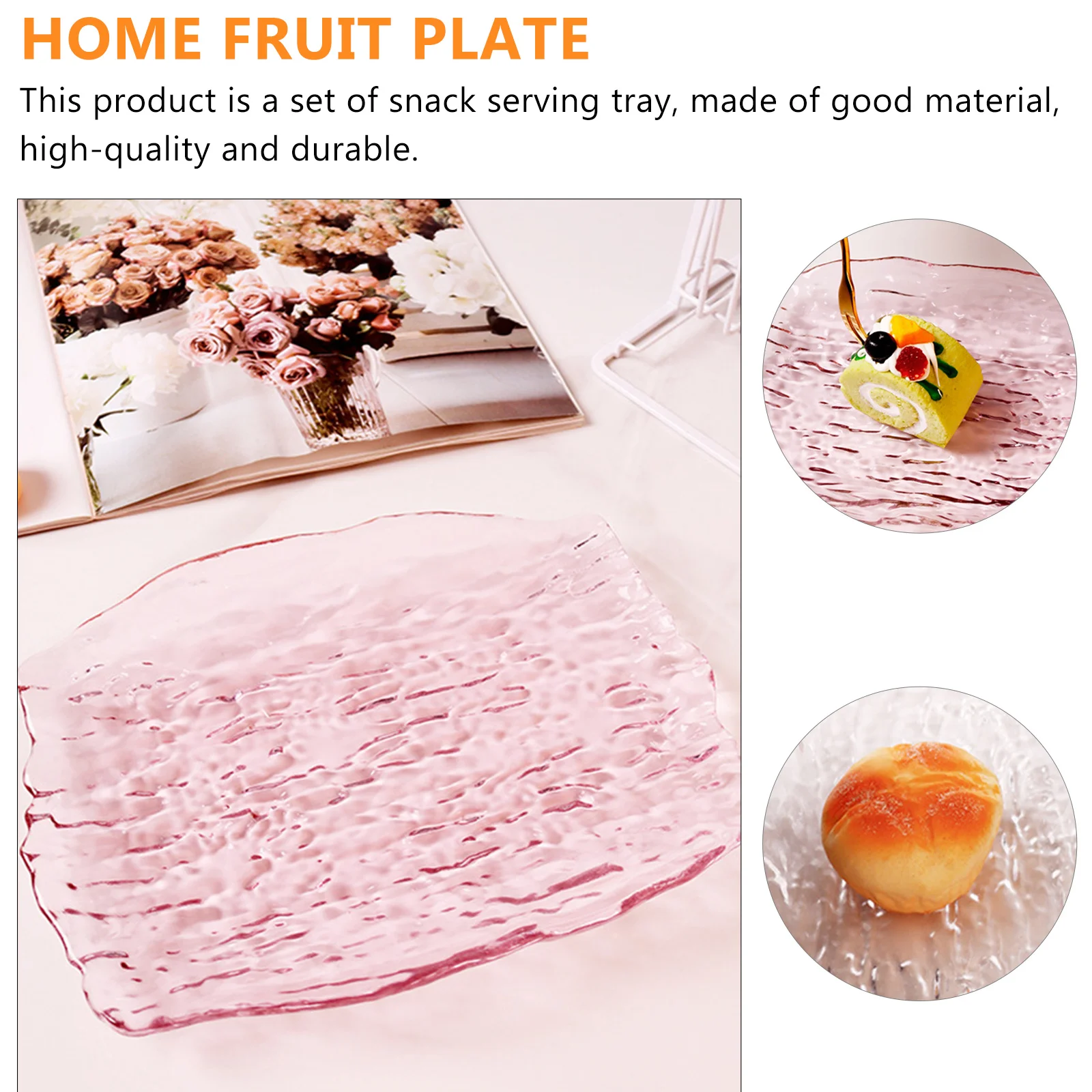 

Fruit Platter Dessert Glass Plate for Large Serving Tableware Bark Pattern Plates Home