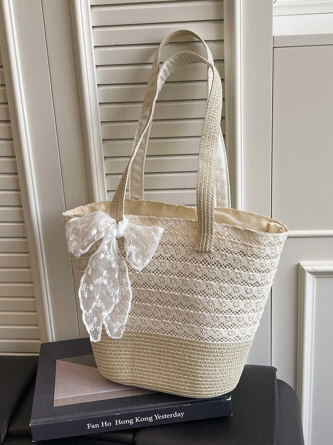 Summer Beach Large Capacity Women's Lace Woven Tote Bag Casual Style Single Shoulder Basket Weave Design Soft Handbag