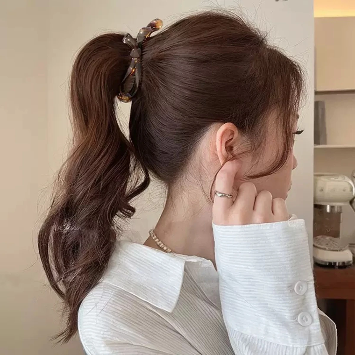 4 Stück Acryl-Haarspangen mit Schleife für Damen, transparente Haarspangen in Schildpatt-Optik, elegante, rutschfeste Haar-Accessoires für dickes Haar – Detail 3