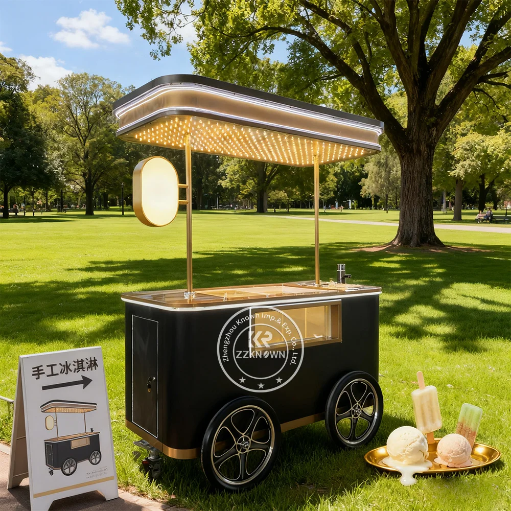Fast Food Cart for Retail Ice Cream Trolley with Awning for Mall Shop Hot Dog Chips Corn Sales Restaurant Bakery