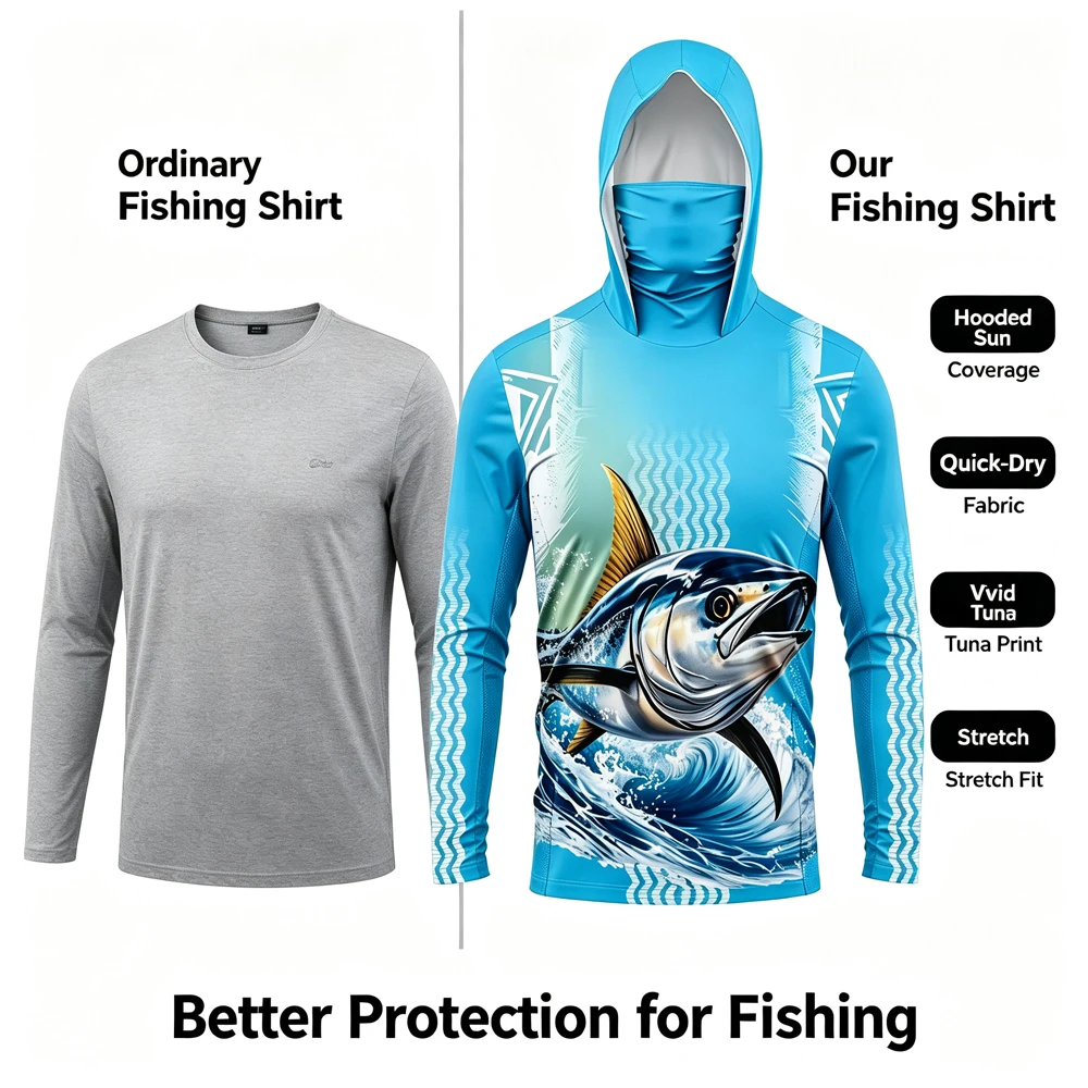 Kemeja Pancing Pria Lengan Pan - Fishing Mask Sun Protection ulasan dan harga