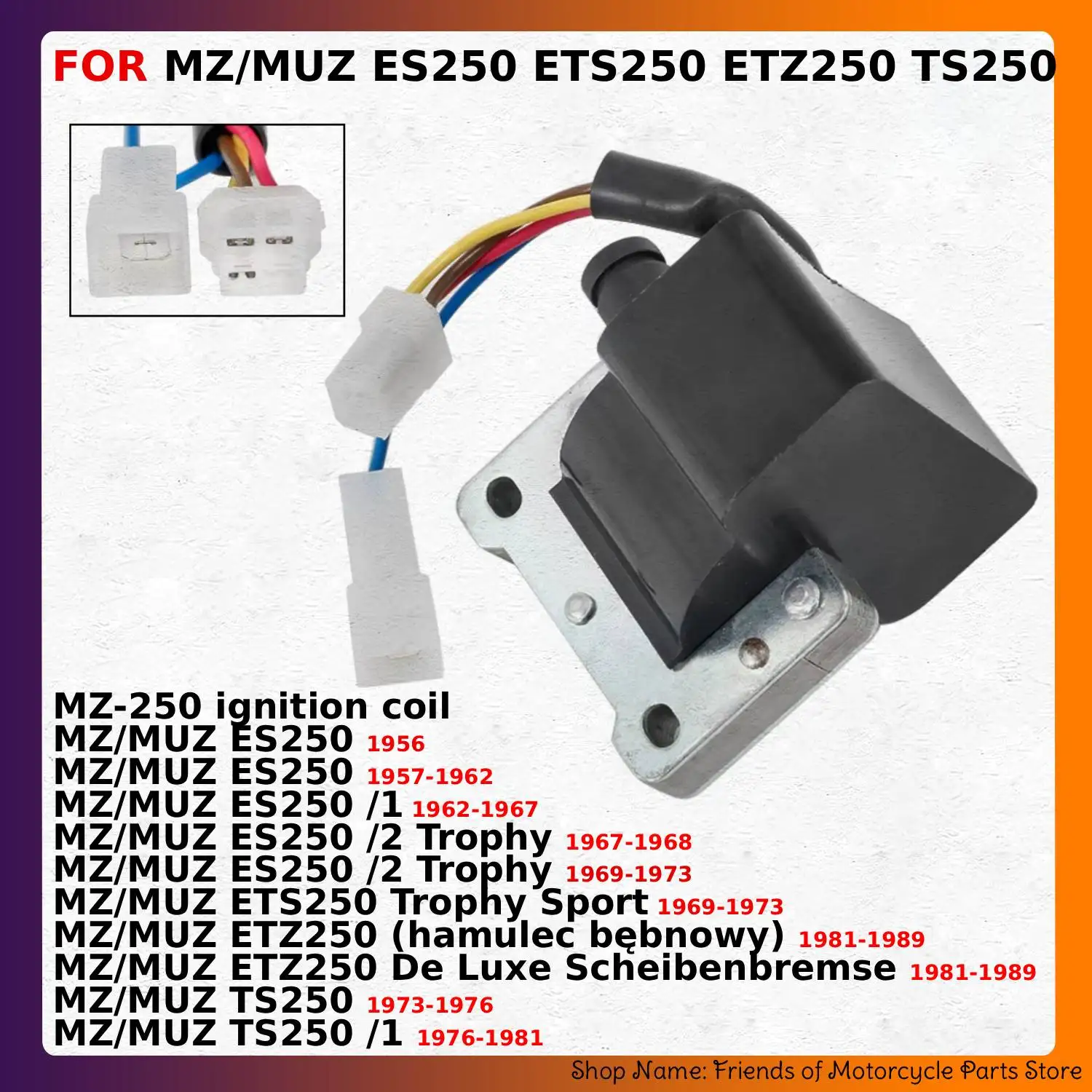 

12V Ignition Coil Assy Parts for MZ-250 MZ/MUZ ES250 /1/2 Trophy / ETS250 Trophy Sport / ETZ250 hamulec bębnowy / TS250