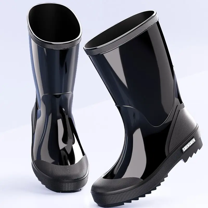 Mens Knee High Rain Boot Waterproof Thickened Work Safety Non Slip Rubber Mud Boots Durable PVC Wellington