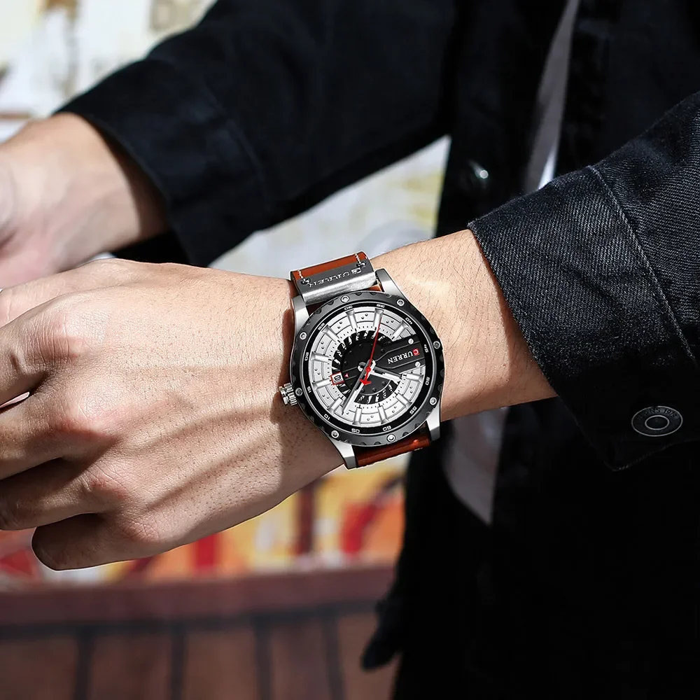 Curren 8374 Calendar Watch Simple Business Fashion Leather Wristwatch Casual Quartz Men's Watch New Chic Luminous Hands Clock