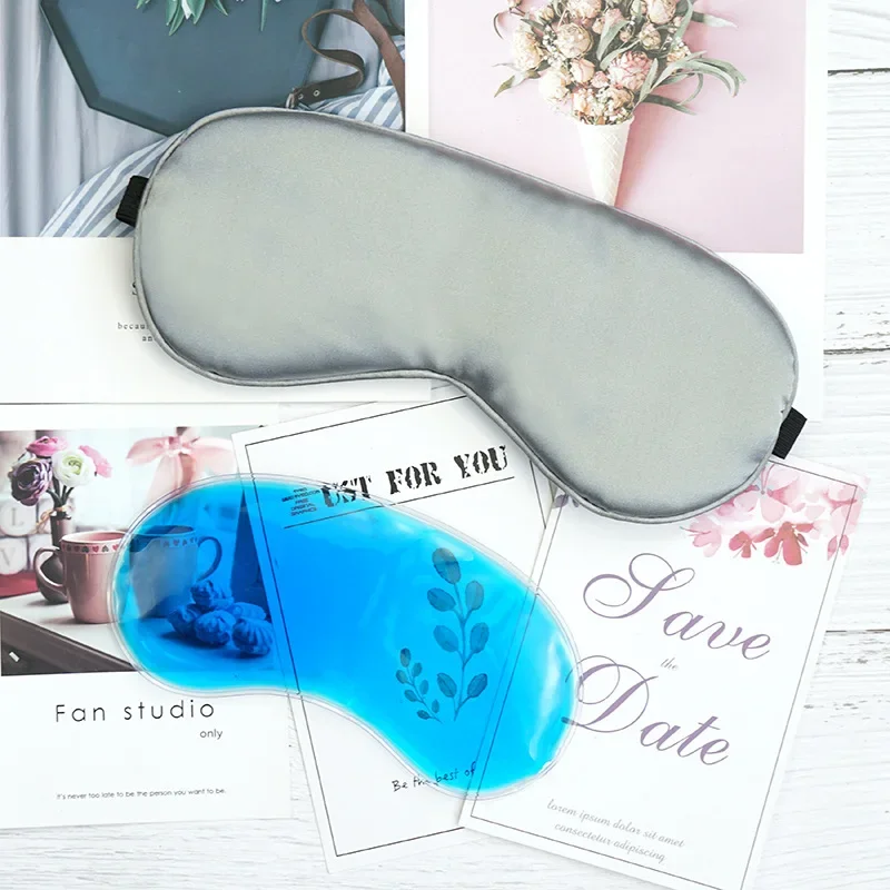 Silk Eyeshade Sleeping Eye Mask Cover Patch Travel Relax Eyepatch Blindfold Sleep Aid Masks with Ice Bag Shade Light Women Men