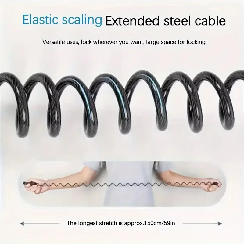 1pc Bike Lock Cable with Extendable Steel Wire, Lock Mountain Bike Motorcycle Anti-theft Password Bag Lock Helmet Lock