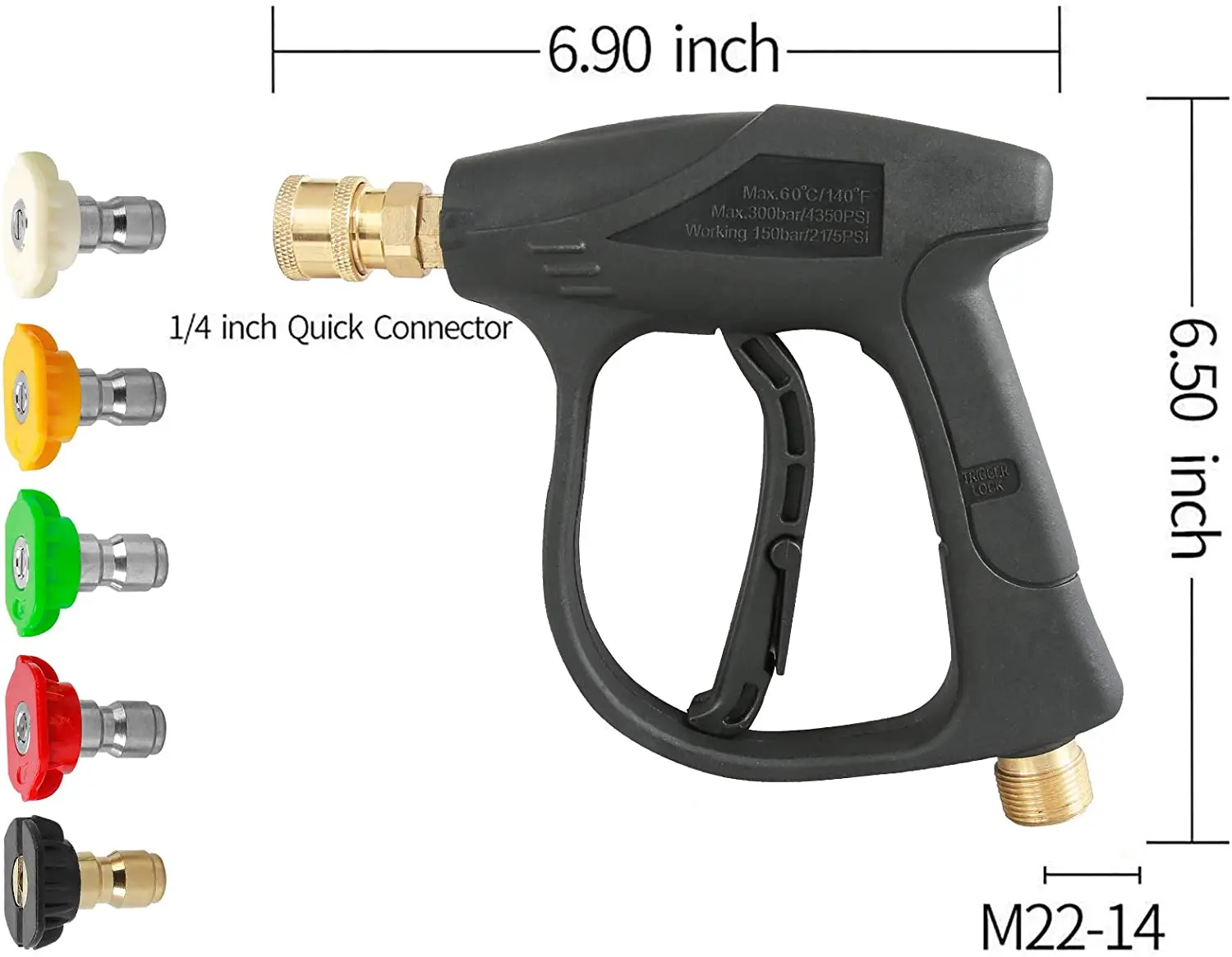 

High Pressure Washer Gun 3000 PSI Max with 5 Color Quick Connect Nozzles M22 Hose Connector Water Gun Snow Foam Lance