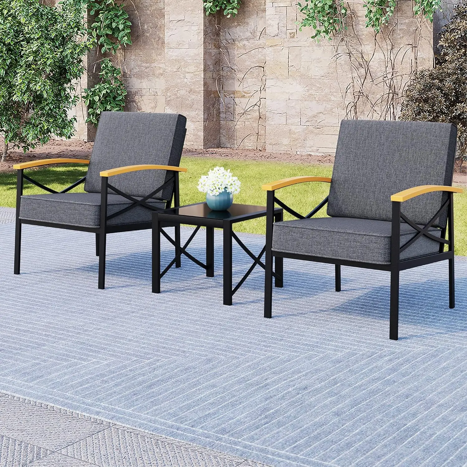 Outdoor Metal Patio Furniture Set 3 Piece, Wrought Iron Patio Furniture Set, Outdoor Conversation Sets