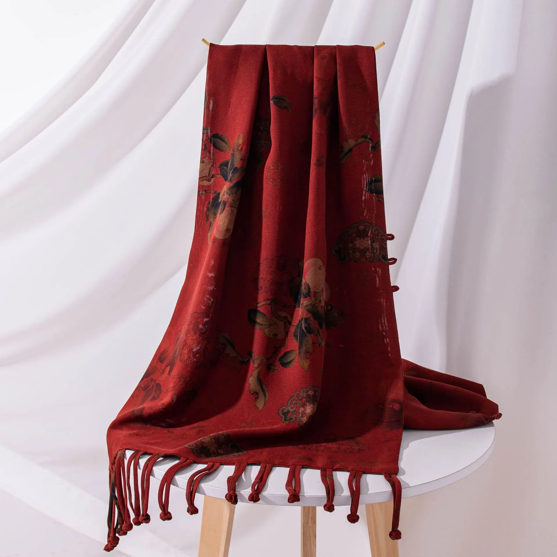 High-end fragrant cloud yarn four warps double-layer with fringed silk national style buckle large long towel shawl gift