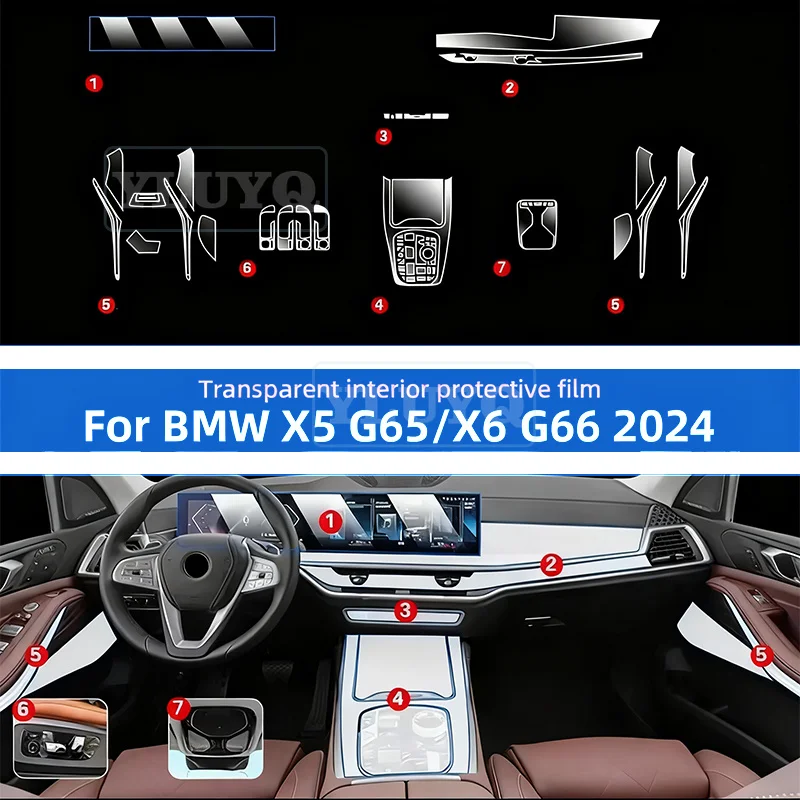

Interior Film for BMW X5 X6 G65 G66 2024 Accessories Car Transparent TPU Gear Panel Center Console Anti-scratch Resist Refit