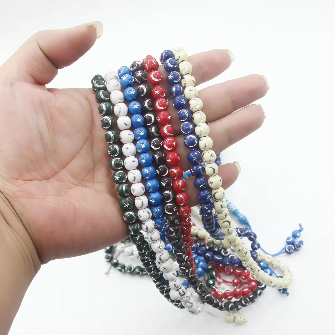 Simple Resin Star-Moon Prayer Beads, 99 pieces, 8mm round beads, portable hand-held decorative bracelet