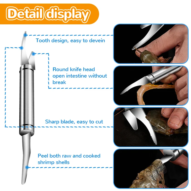 6 in 1 Shrimp Peeler Knife 304 Stainless Steel Prawn Devein Peel Shrimp Knife Multifunction Lobster Shell Peel Tool Seafood Tool