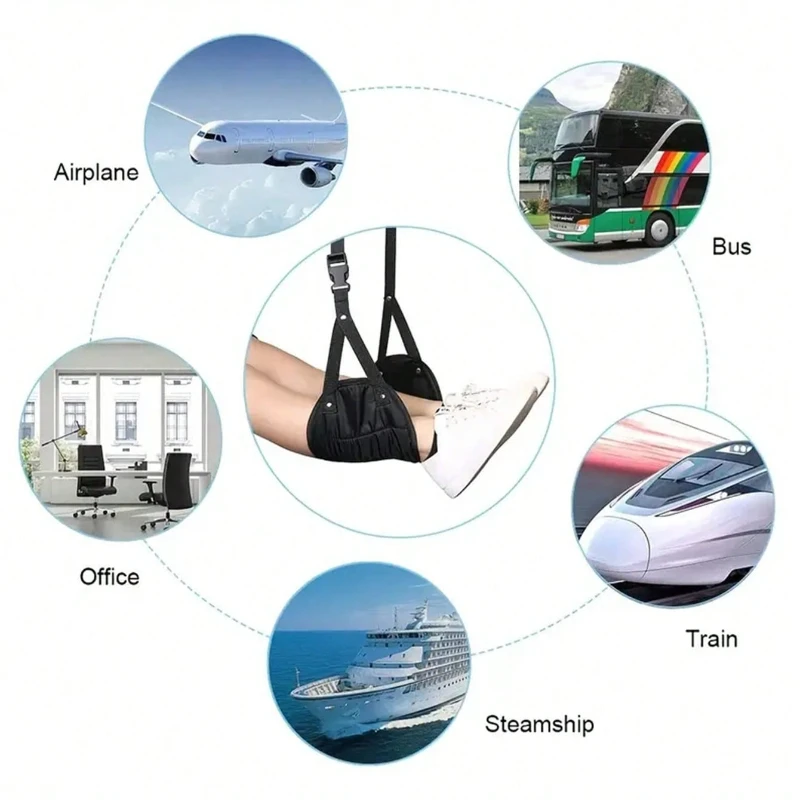 أرجوحة مسند للقدمين قابلة للتعديل للسفر بالطائرة، حافلة طيران طويلة، قطار مكتب، ملحقات السفر لراحة الساق، حبال القدم