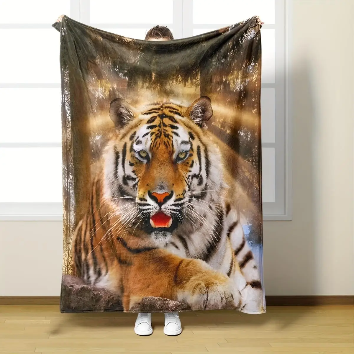 High Quality Tiger Print Fleece Throw Blanket for Couch Sofa Home Decor Plush Jungle Animal Safari Wildlife Photography Gift