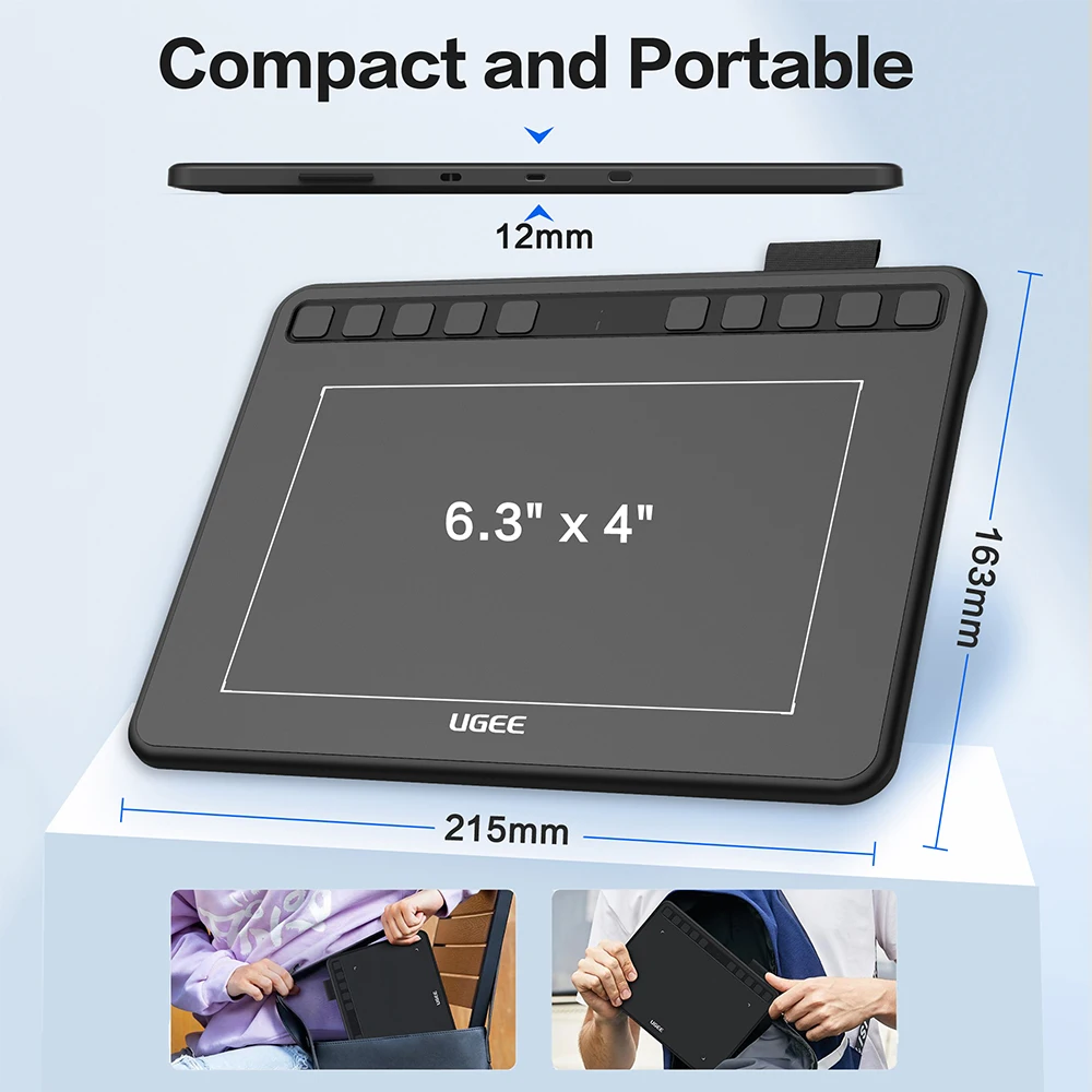 Ugee S640 Digital Graphic Drawing Tablet 6.3x4 Inch with 10 Shortcuts Compatible with Android PC Windows Mac OS for Design