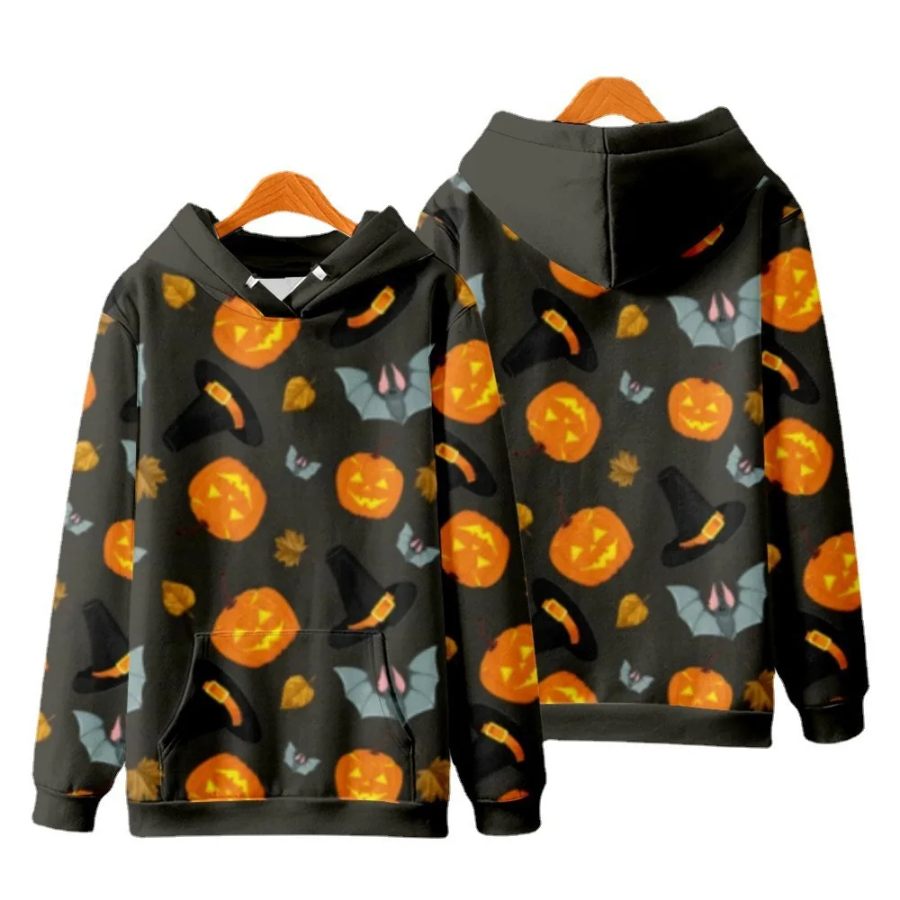 2023 New Halloween Sweater Terror Demon Skull 3D Digital Print Men's and Women's Autumn/Winter Hooded Hooded Sweater a01