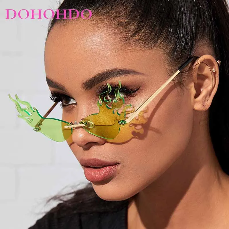 

DOHOHDO Rimless Sunglasses For Men And Women Flame Eyeglasses For Girls Party Dress Up Carnival Accessories New Fashion UV400