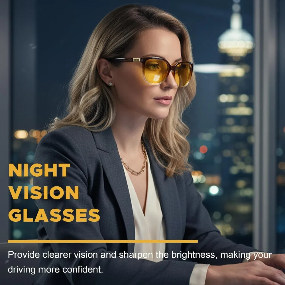 Night Vision Driving Glasses for Men Women, Polarized Anti Glare Yellow Lens Enhance Glasses Driving Night Time N8093