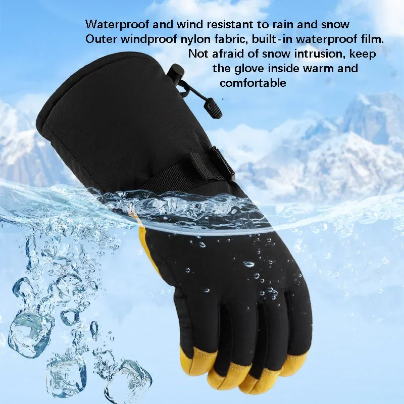 

Thermal Leather Ski Gloves Velevt Keep Warm Winter Ski Skateboard Gloves Full Finger Windproof Climbing Riding Running Gloves