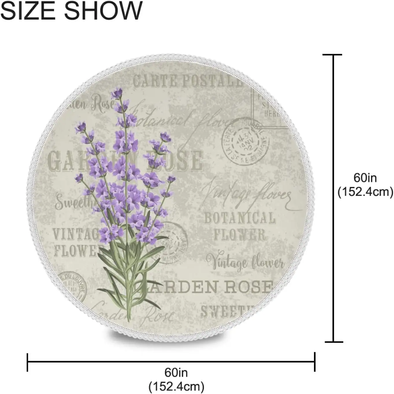 Lavender Flowers Round Tablecloth Vintage Garden Rose Table Cover Washable Polyester Tabletop Decor for Kitchen Party Picnic